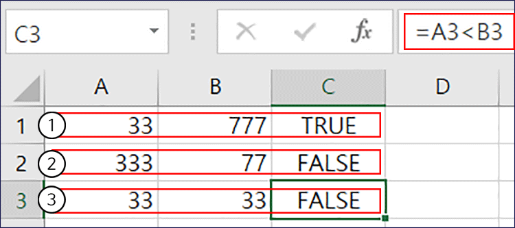 엑셀 비교 연산자 미만